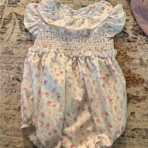 Girls' Floral Smocked Romper Dress - Pink on White
